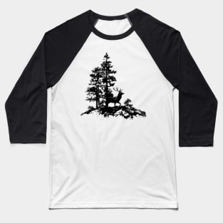 Silhouette Stag Deer  in Forest Baseball T-Shirt